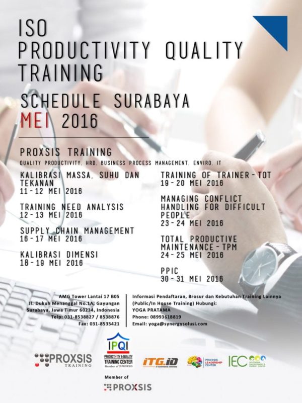 Jadwal Training Proxsis Training Bulan Mei Surabaya ISO Productivity Quality